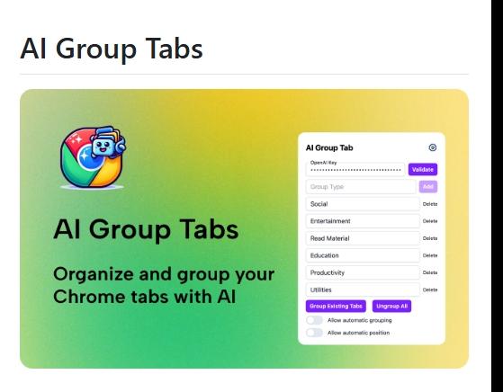 AI Tabs Organizer开源项目 – 利用AI自动分组浏览器标签的插件