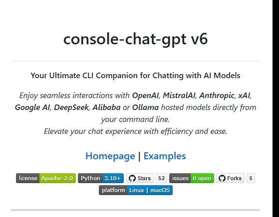 Console Chat GPT开源项目 – 在终端中直接使用Chat GPT